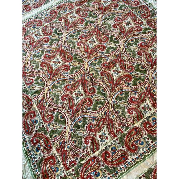 April Cornell round cotton tablecloth 67” orange green gold paisley print - Picture 3 of 6